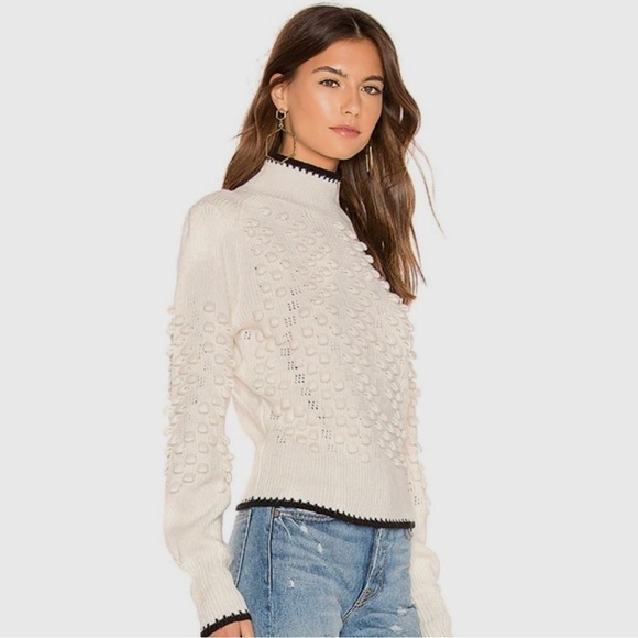 BCBG Max Azria, Turtleneck Pullover Pom Pom Sweater, Merino Wool Blend, Size XXS - Picture 3 of 16